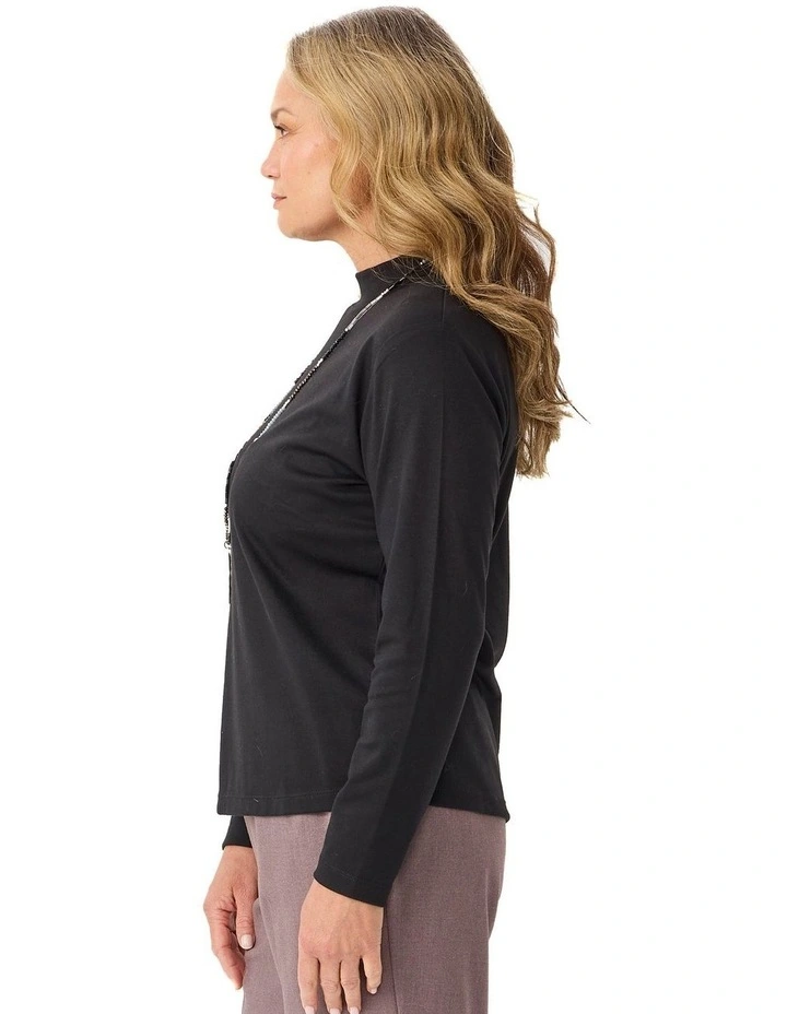 Essential Long Sleeve Skivvy Top in Black image 3