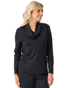 Hedrena Cowl Neck Long Sleeve Top in Black