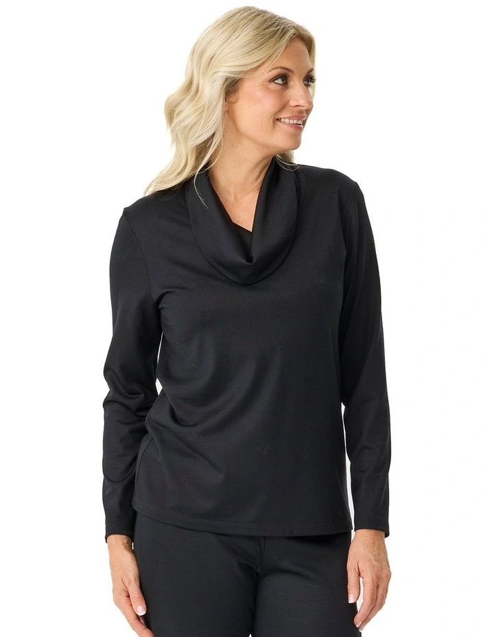 Hedrena Cowl Neck Long Sleeve Top in Black image 1
