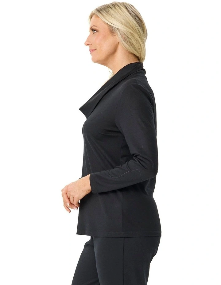 Hedrena Cowl Neck Long Sleeve Top in Black image 3