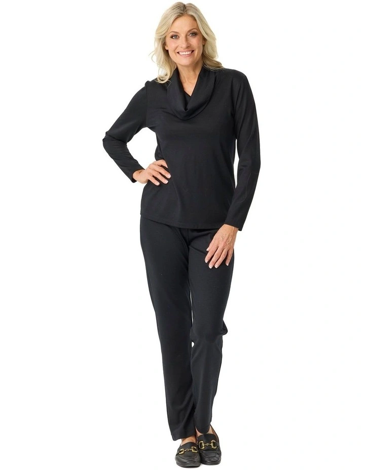 Hedrena Cowl Neck Long Sleeve Top in Black image 5