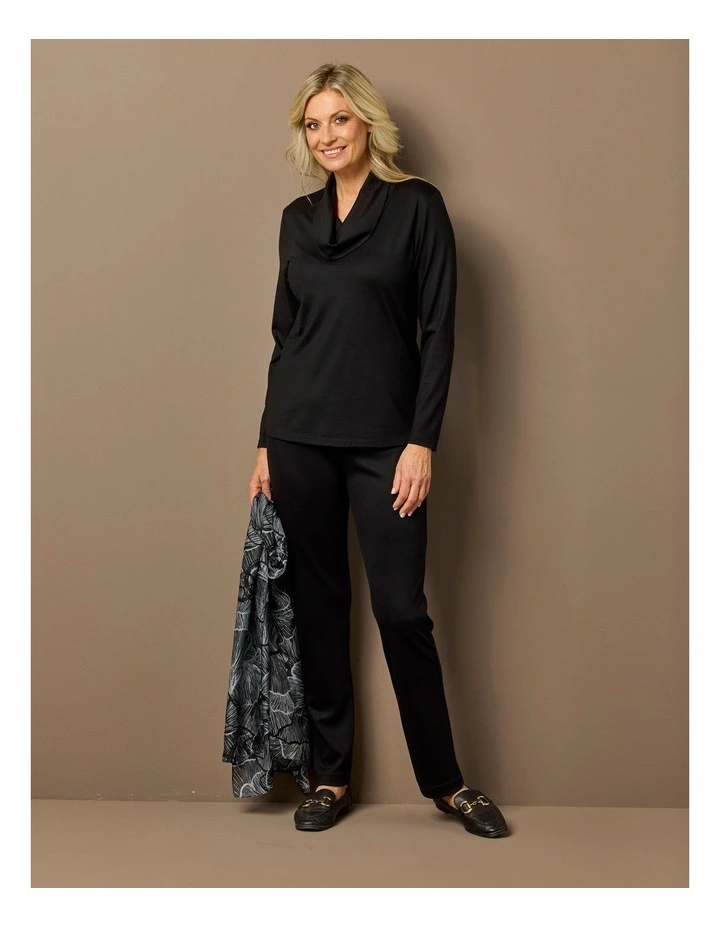 Hedrena Cowl Neck Long Sleeve Top in Black image 7