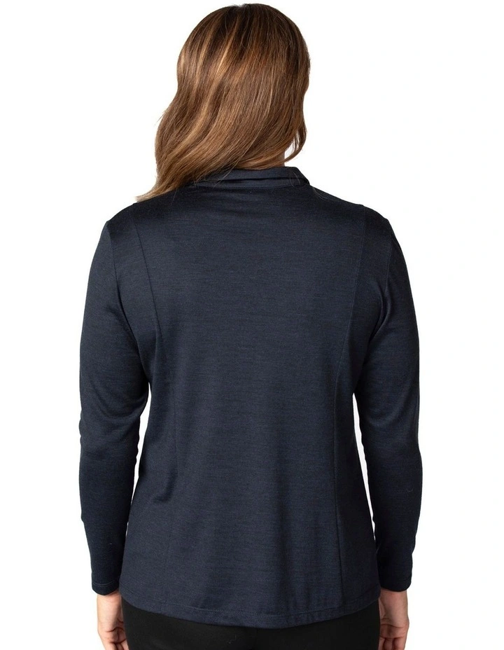 Hedrena Zip Polo Long Sleeve Top in Navy image 2