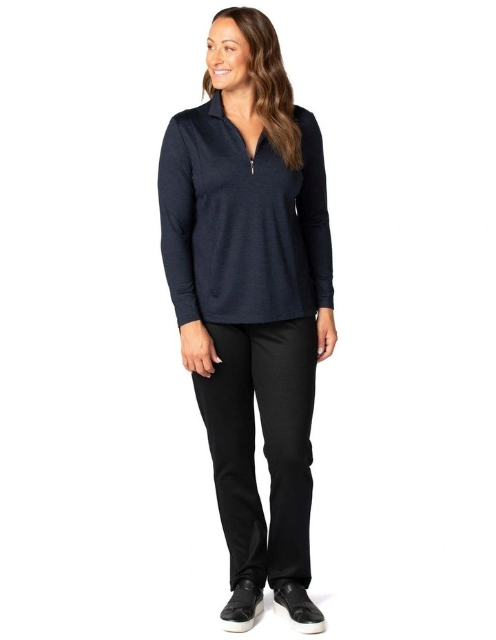 Hedrena Zip Polo Long Sleeve Top in Navy image 4