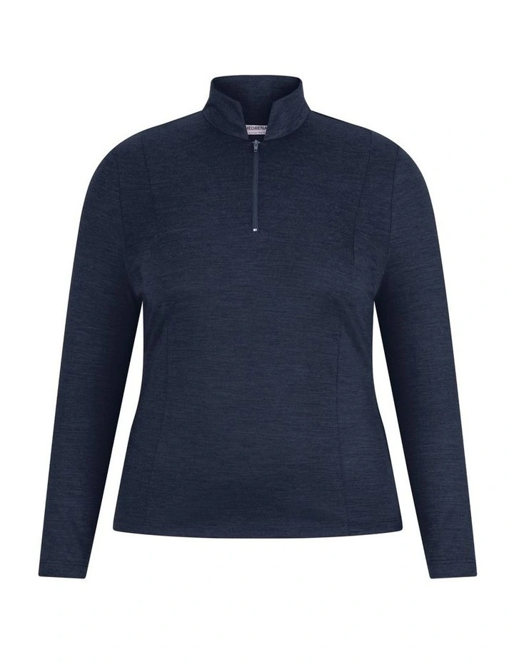 Hedrena Zip Polo Long Sleeve Top in Navy image 6
