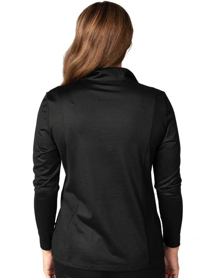 Hedrena Zip Polo Long Sleeve Top in Black image 2