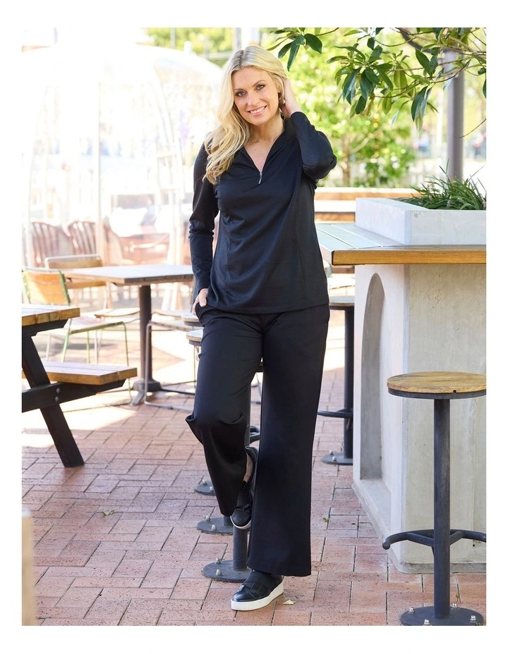 Hedrena Zip Polo Long Sleeve Top in Black image 5