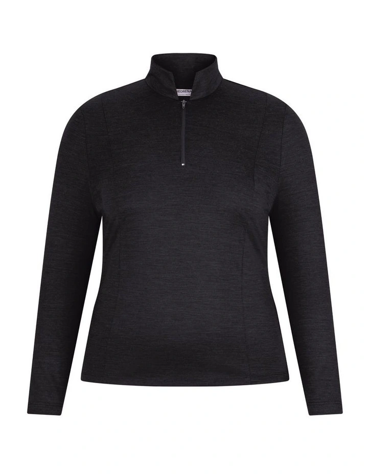 Hedrena Zip Polo Long Sleeve Top in Black image 6