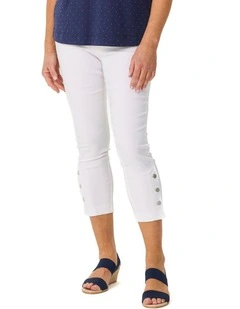 Chaucer 7/8 Button Hem Pant in White