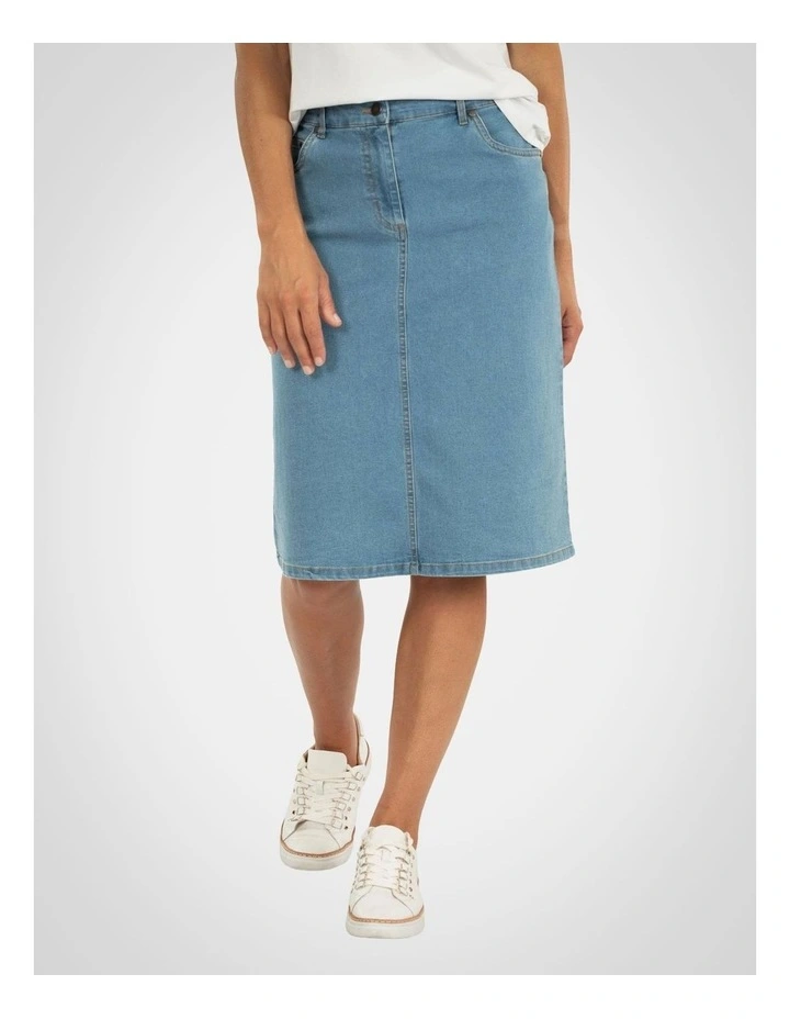 Code Denim Zip Front Skirt in Blue image 1