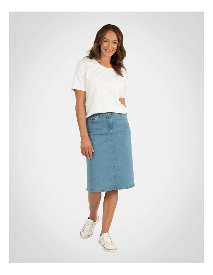 Code Denim Zip Front Skirt in Blue image 3