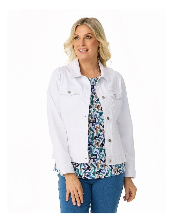 Collared Suzy Denim Jacket in White image 1