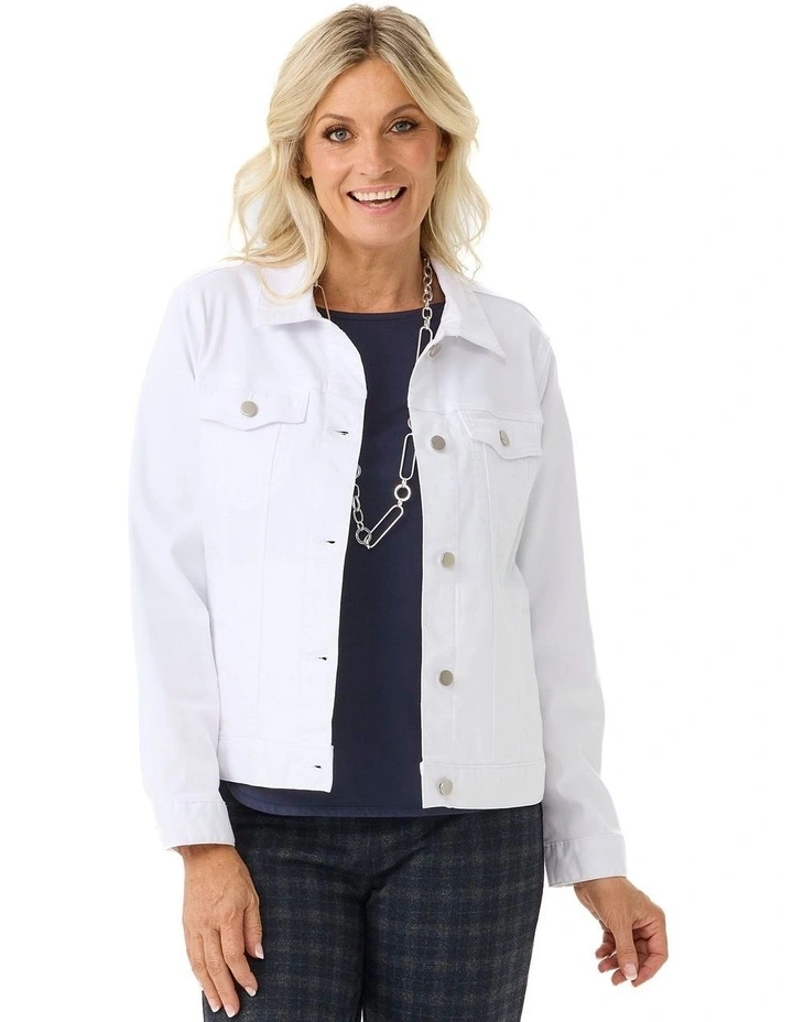 Collared Suzy Denim Jacket in White image 1