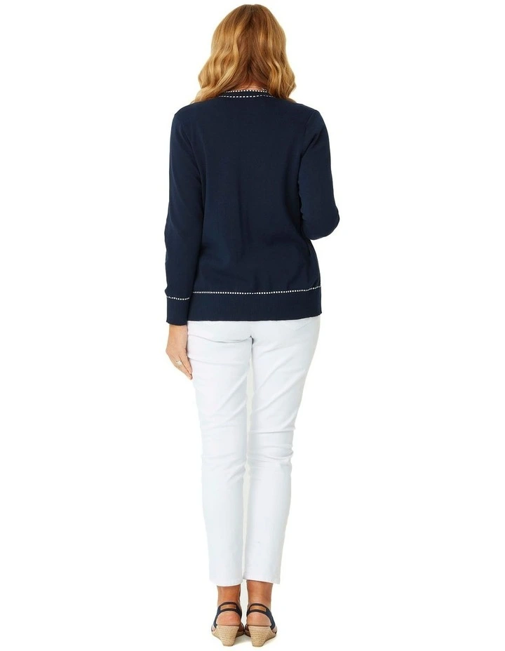 Peggy Contrast Stitch Long Sleeve Cardigan in Navy image 2