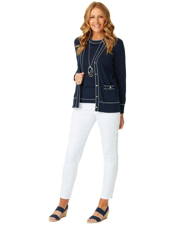 Peggy Contrast Stitch Long Sleeve Cardigan in Navy image 4