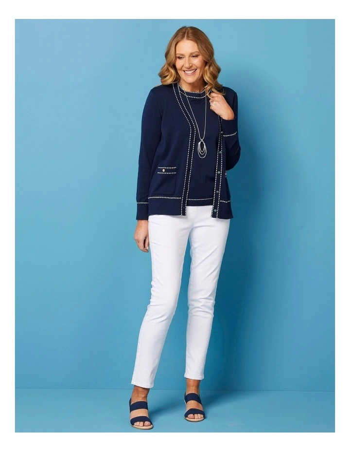 Peggy Contrast Stitch Long Sleeve Cardigan in Navy image 6