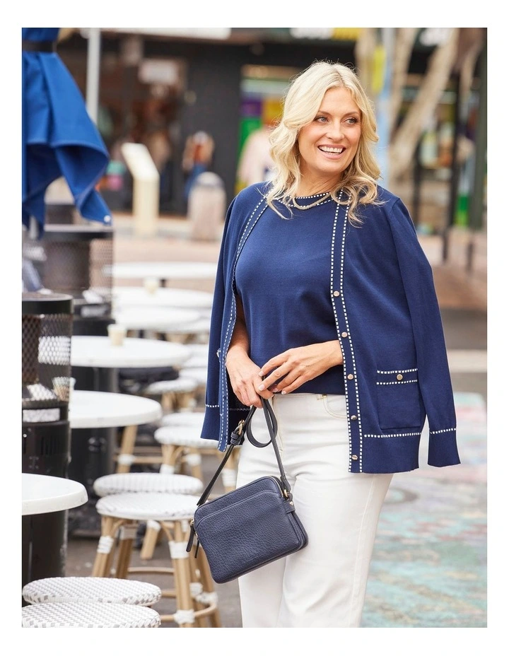 Peggy Contrast Stitch Long Sleeve Cardigan in Navy image 7