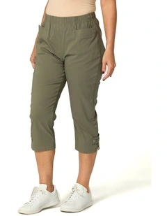 Vibe Stretch Eyelet Crop Pant in Olive