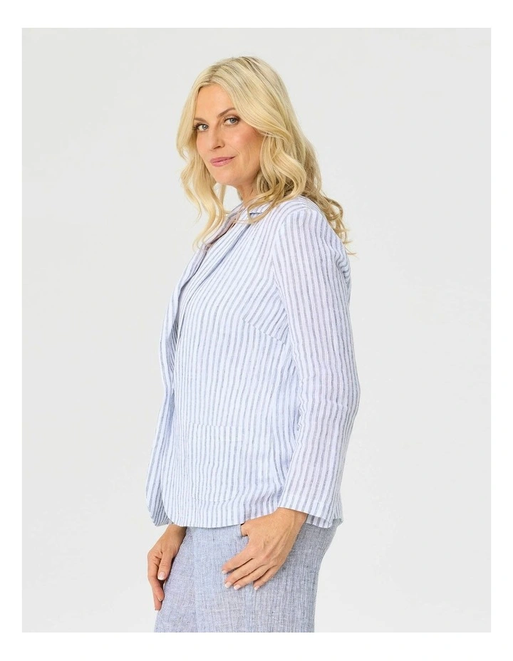 Corsica Stripe One Button Jacket in Blue image 3