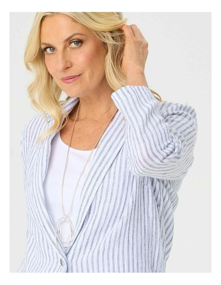 Corsica Stripe One Button Jacket in Blue image 4