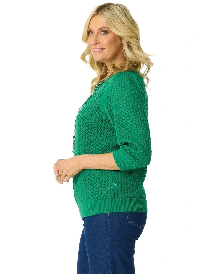 Lottie Fancy Elbow Sleeve Knit in Emerald image 3
