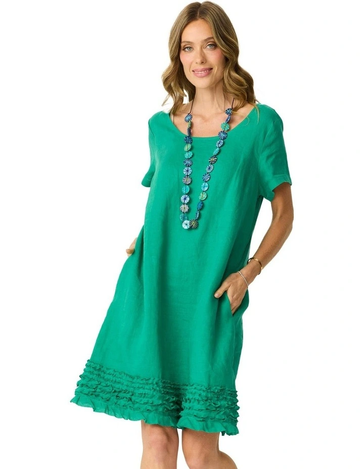 Lexi Linen Frill Hem Dress in Emerald image 1