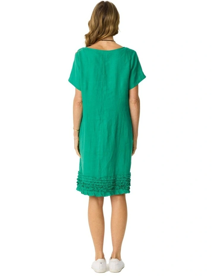 Lexi Linen Frill Hem Dress in Emerald image 2