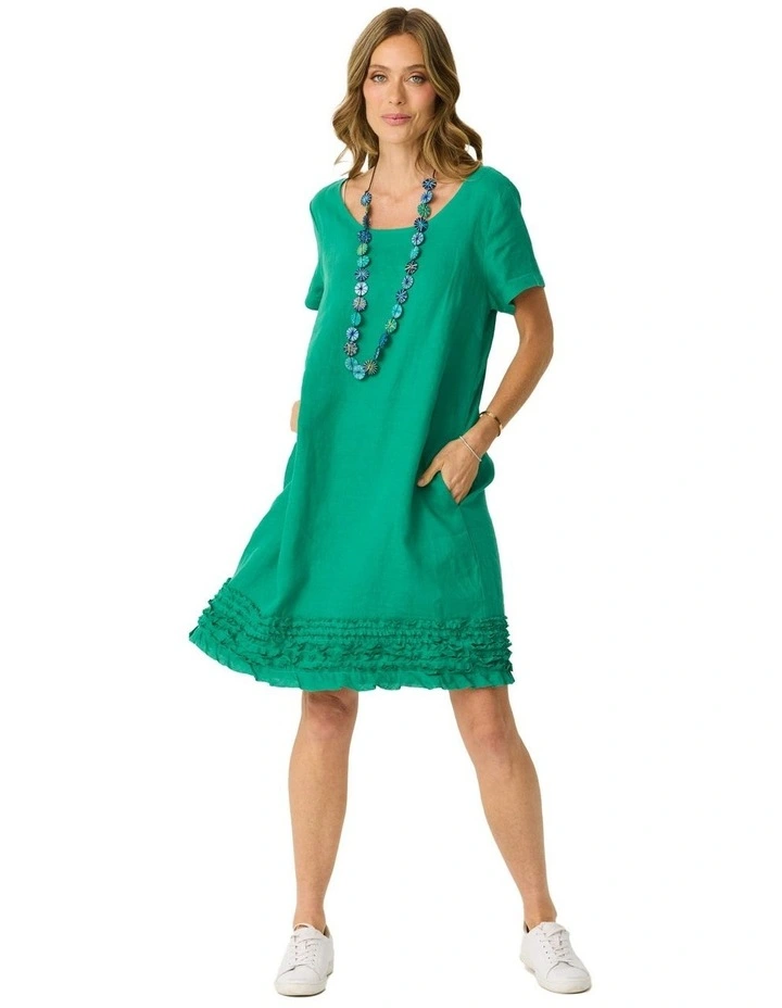 Lexi Linen Frill Hem Dress in Emerald image 4