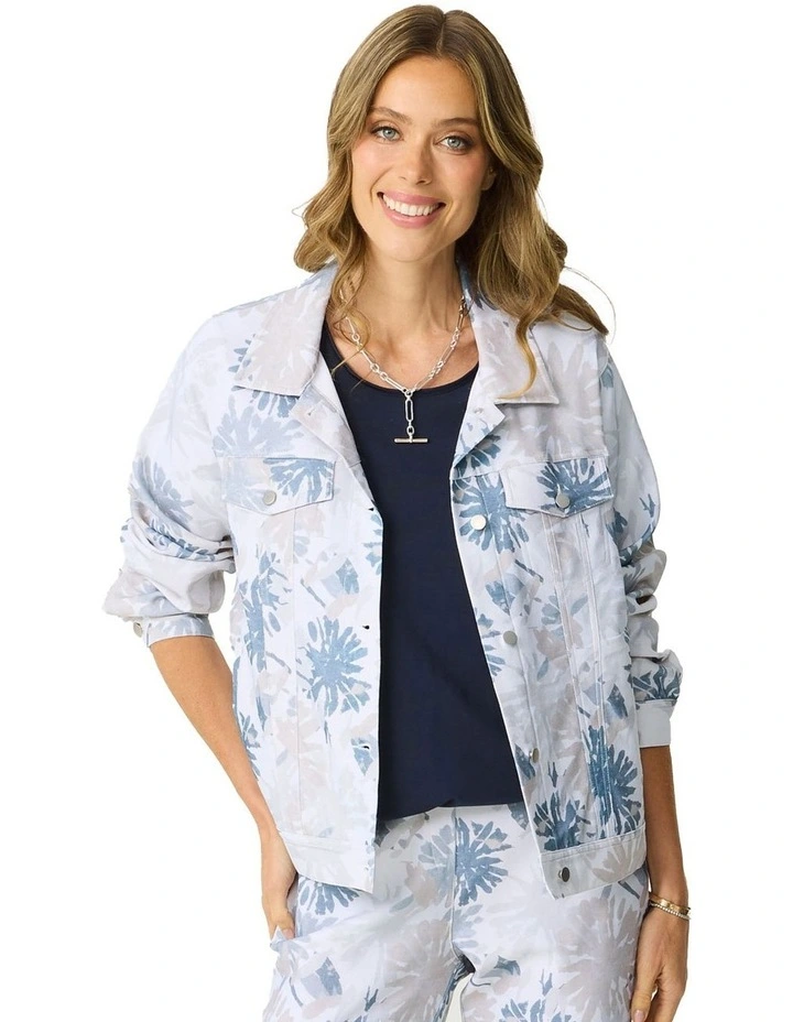 Umbria Stretch Print Collar Jacket in Teal Mix image 1