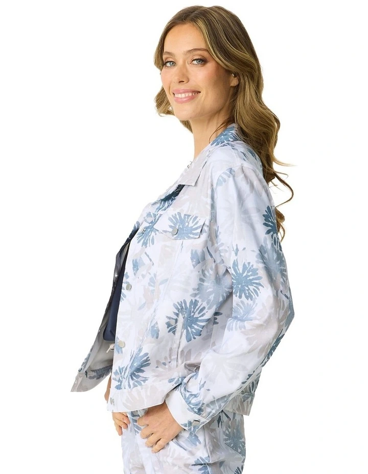 Umbria Stretch Print Collar Jacket in Teal Mix image 3