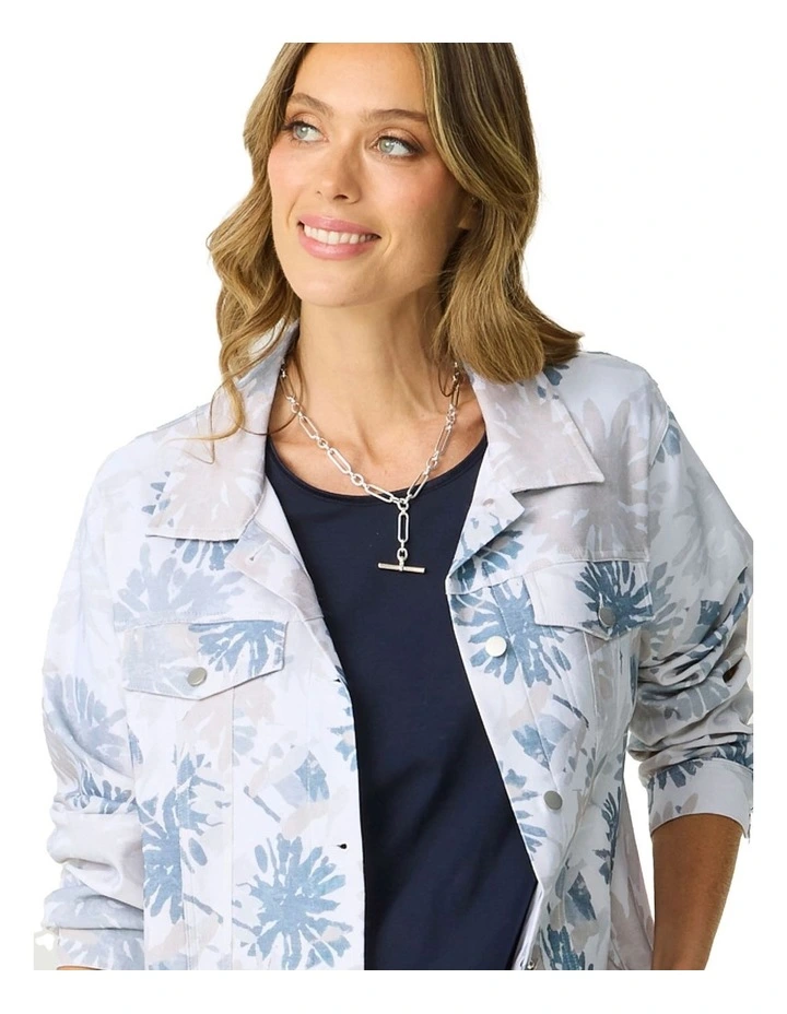 Umbria Stretch Print Collar Jacket in Teal Mix image 4