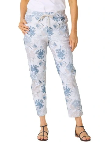 Umbria 7/8 Print Stretch Pant in Teal