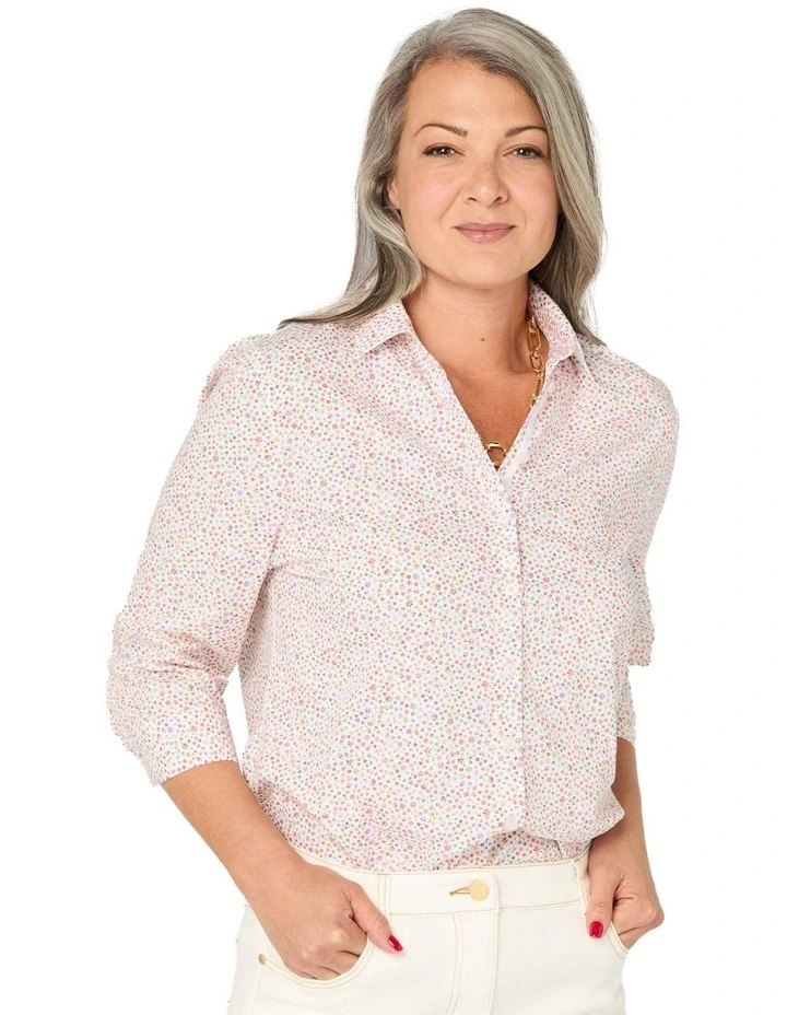 Charming 3/4 Sleeve Shirt in Multi image 5