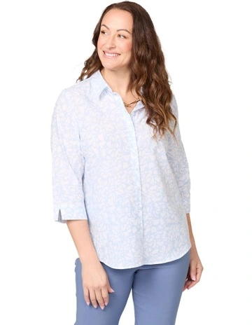Nina 3/4 Sleeve Print Shirt in Light Blue