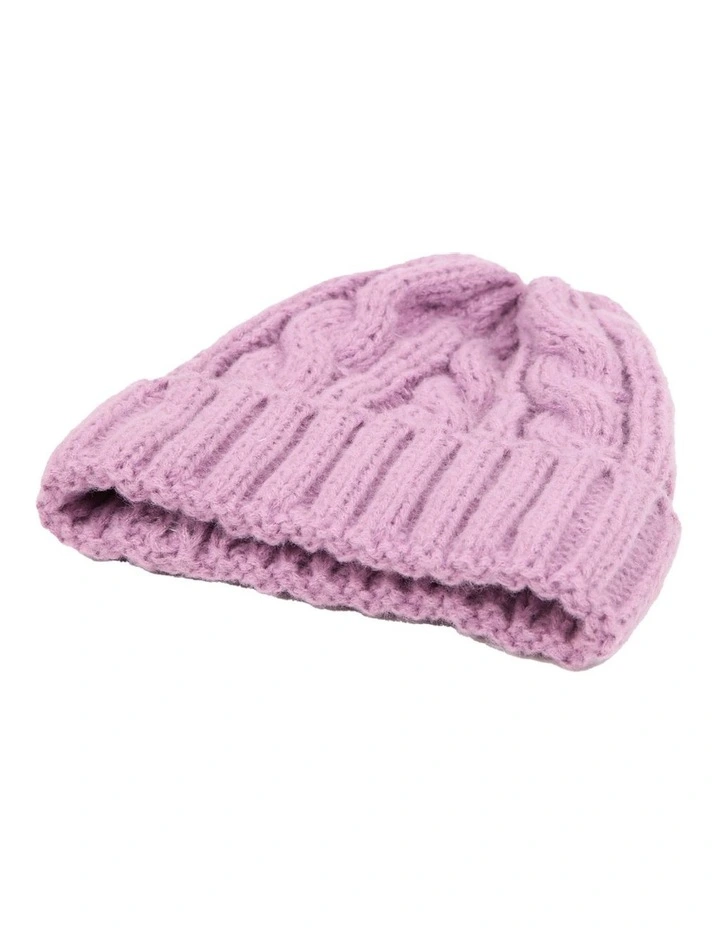 Cable Knit Beanie in Purple image 2
