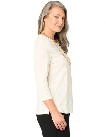 Gibney Rib 3/4 Sleeve Top in Ivory