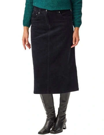 Cadel Stretch Cord Zip Skirt in Midnight