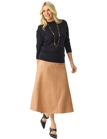 Horizon Faux Suede Skirt in Caramel
