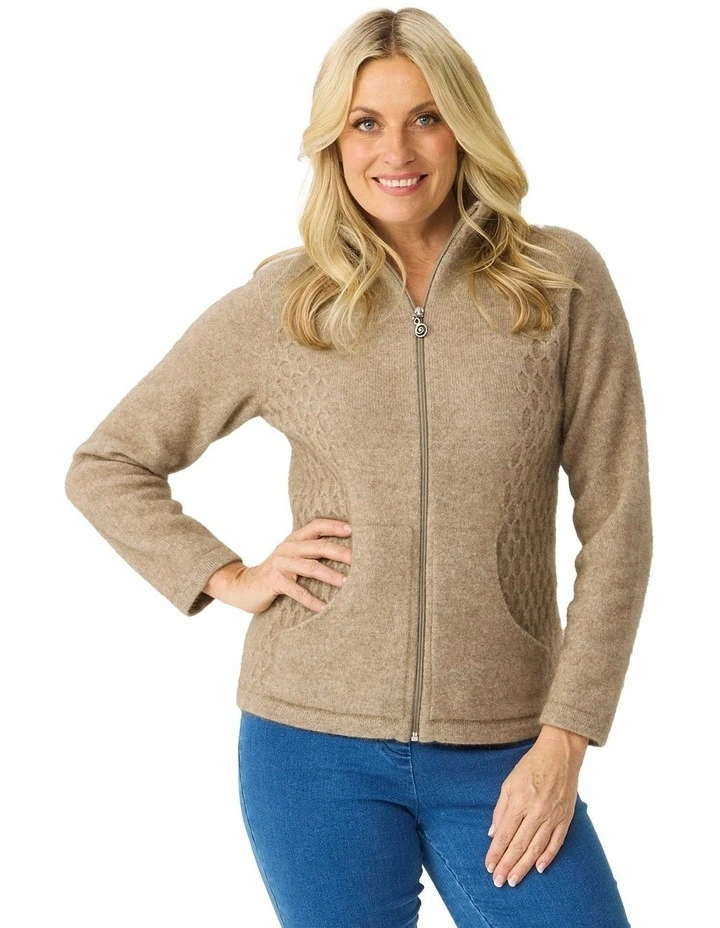 Possum Honeycomb Zip Up Cardigan in Oyster image 1