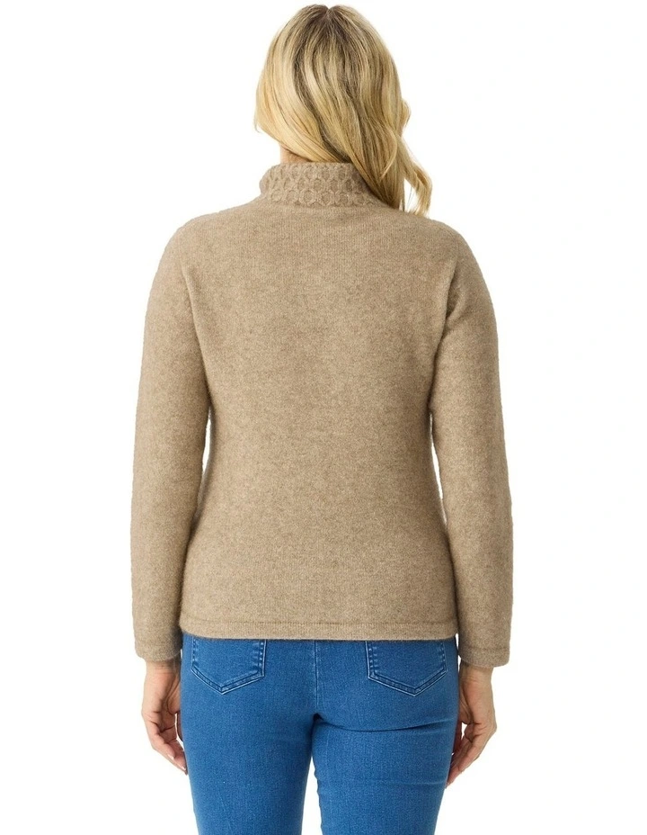 Possum Honeycomb Zip Up Cardigan in Oyster image 2