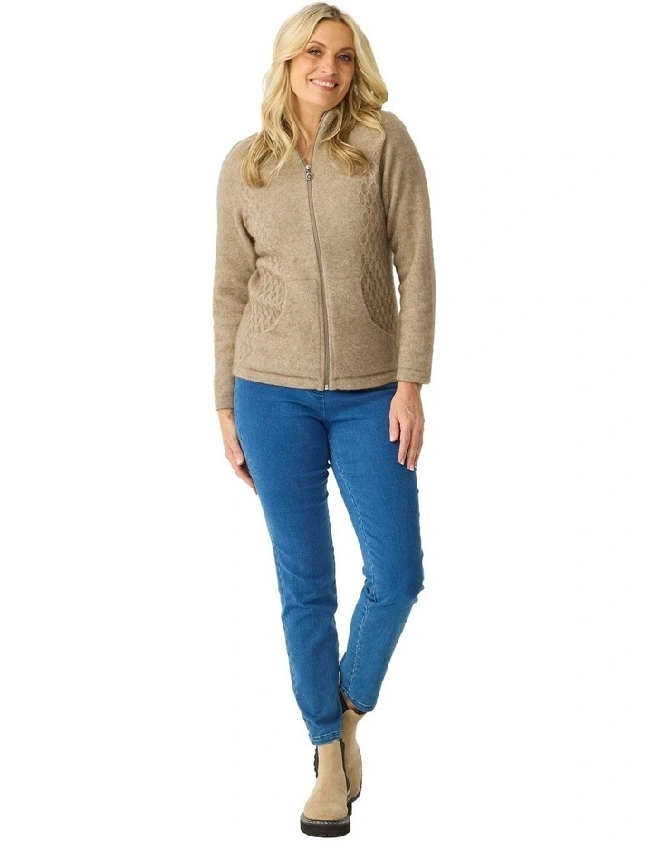 Possum Honeycomb Zip Up Cardigan in Oyster image 5