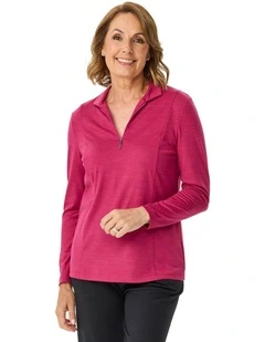Hedrena Zip Polo Long Sleeve Top in Sangria