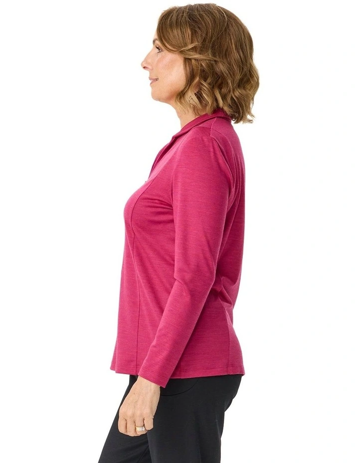 Hedrena Zip Polo Long Sleeve Top in Sangria image 3