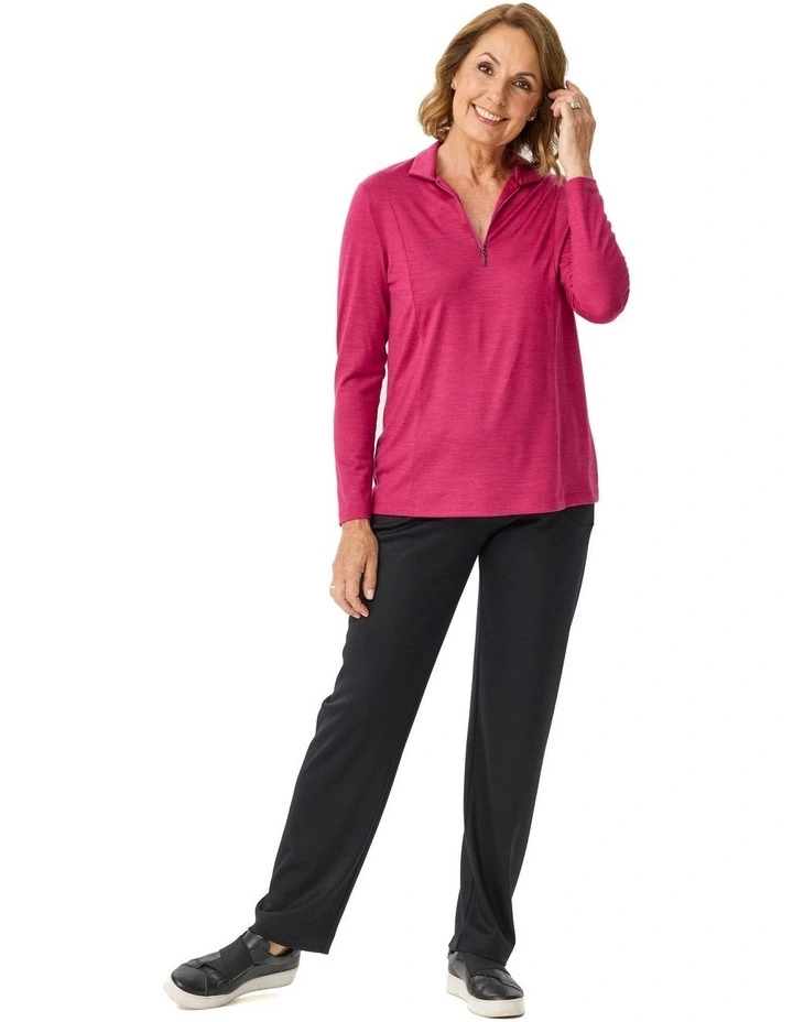 Hedrena Zip Polo Long Sleeve Top in Sangria image 4