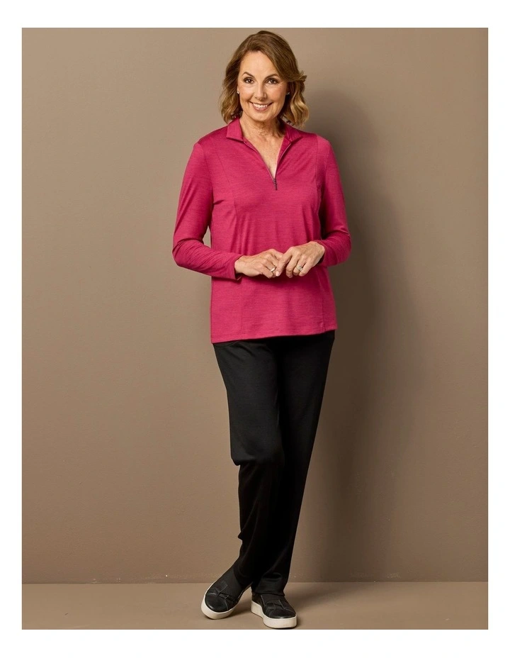 Hedrena Zip Polo Long Sleeve Top in Sangria image 5