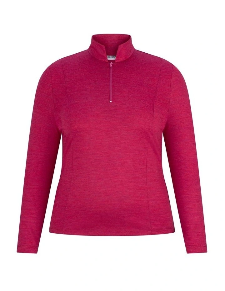Hedrena Zip Polo Long Sleeve Top in Sangria image 6
