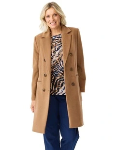 Zarina Double Breasted Coat in Caramel