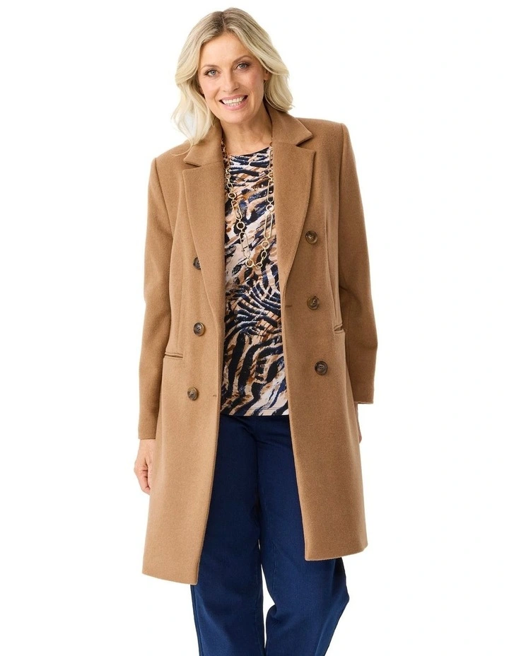 Zarina Double Breasted Coat in Caramel image 1