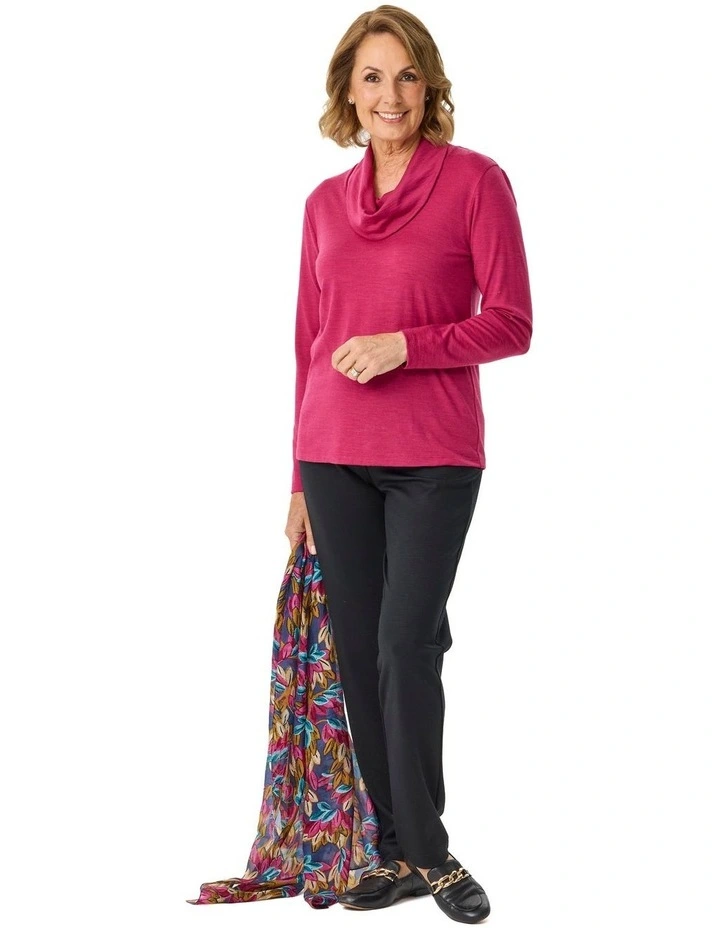 Hedrena Cowl Neck Long Sleeve Top in Sangria image 4
