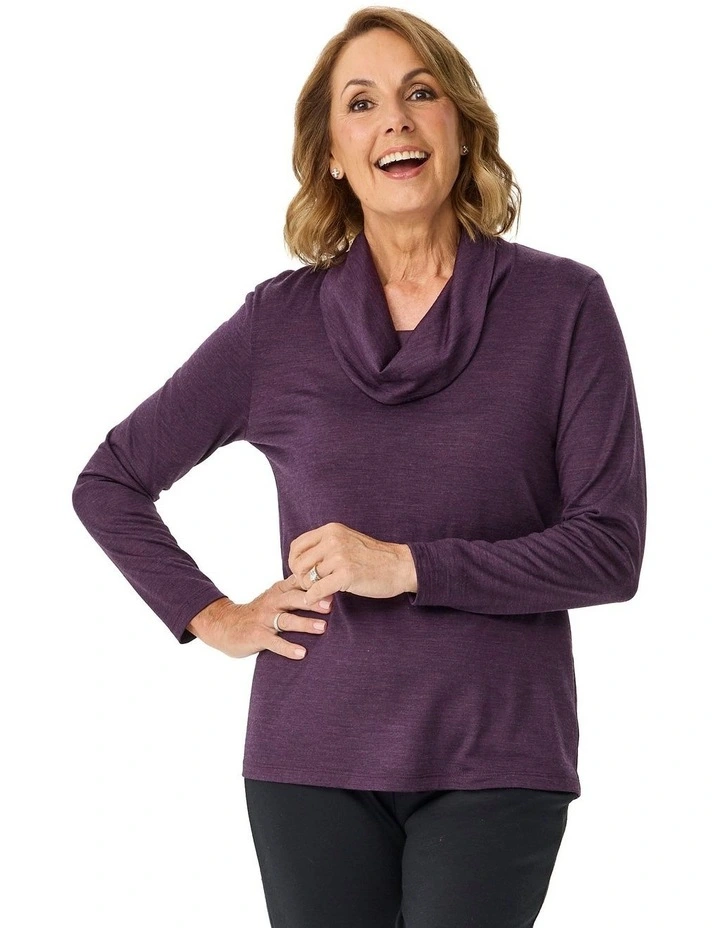 Hedrena Cowl Neck Long Sleeve Top in Raisin image 1